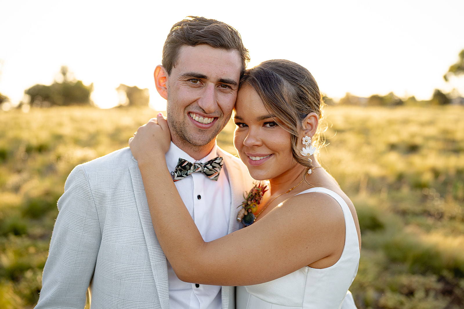 Bride and Groom during sunset portraits