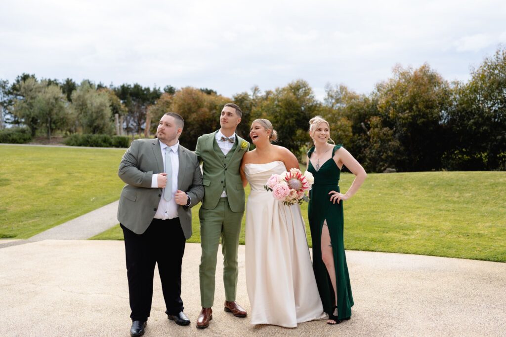 Wedding party walking through Jack Rabbit Vineyard grounds, Bellarine Peninsula