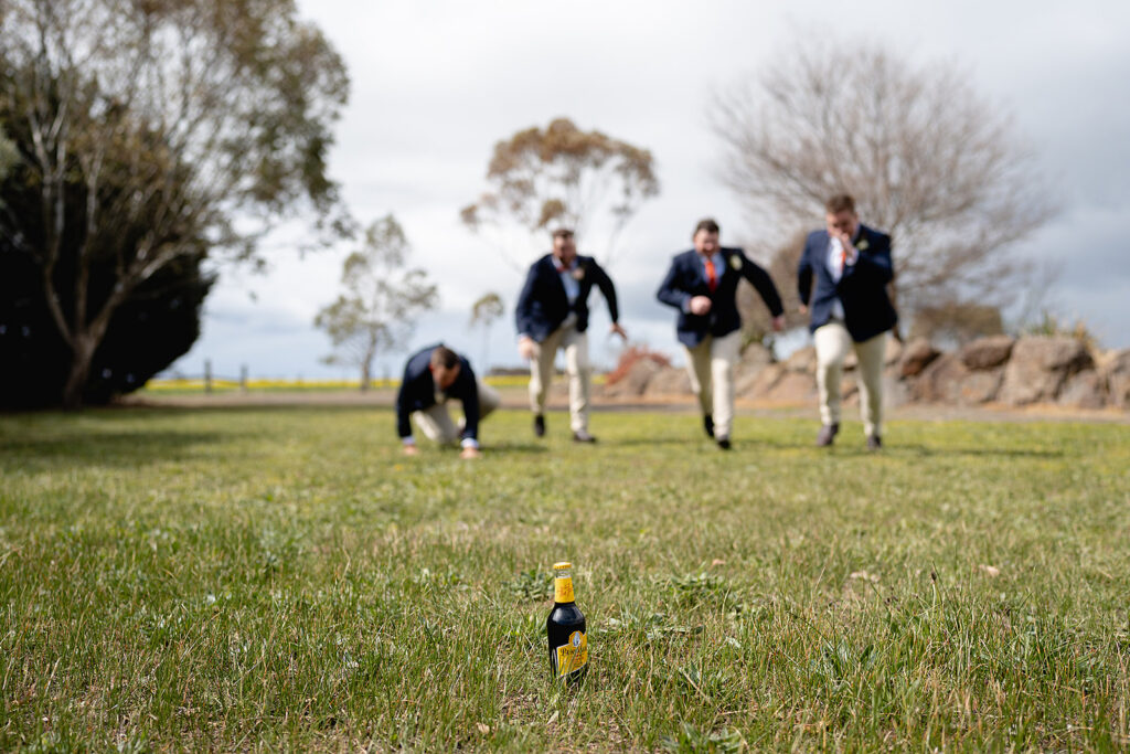 Groomsmen in the paddocks at Rocklea Farm, Geelong wedding