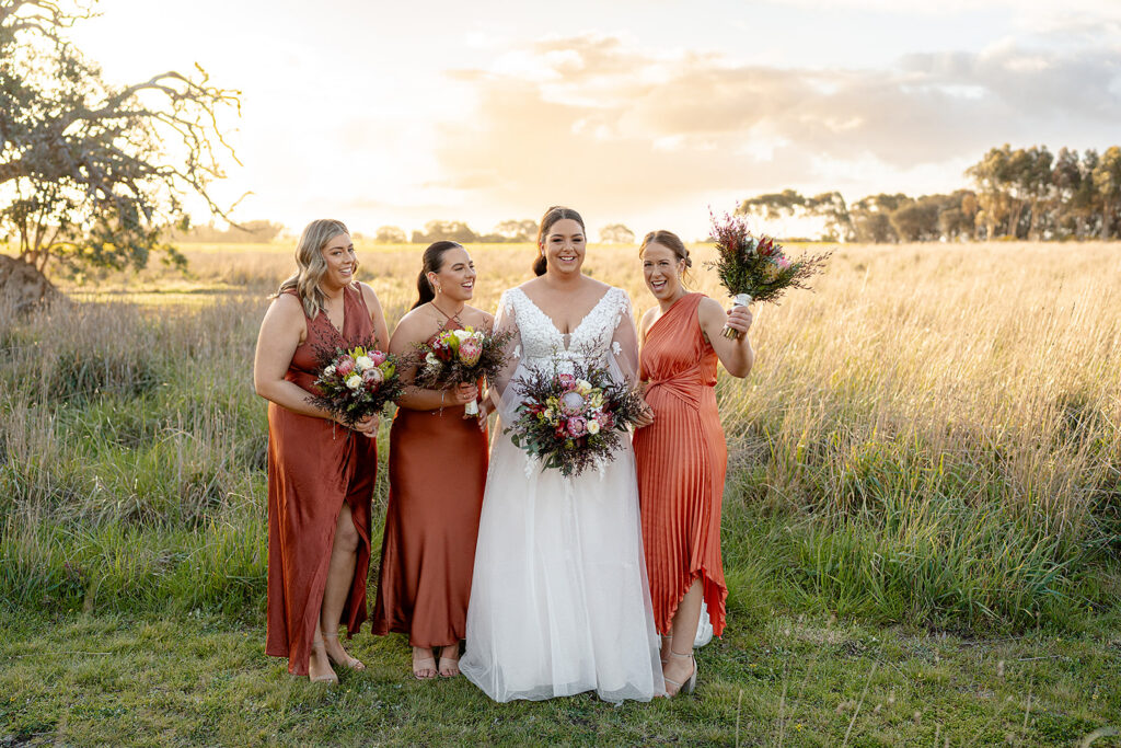 Bridesmaids portrait in the fields at Rocklea Farm wedding