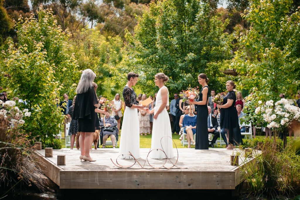 Garden wedding ceremony at Willow Glen Gardens, Ballarat